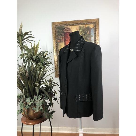 Henry Lee Women Blazer 12 Embroidered Long Sleeve Clueless Preppy Black 3 Button - Picture 4 of 8